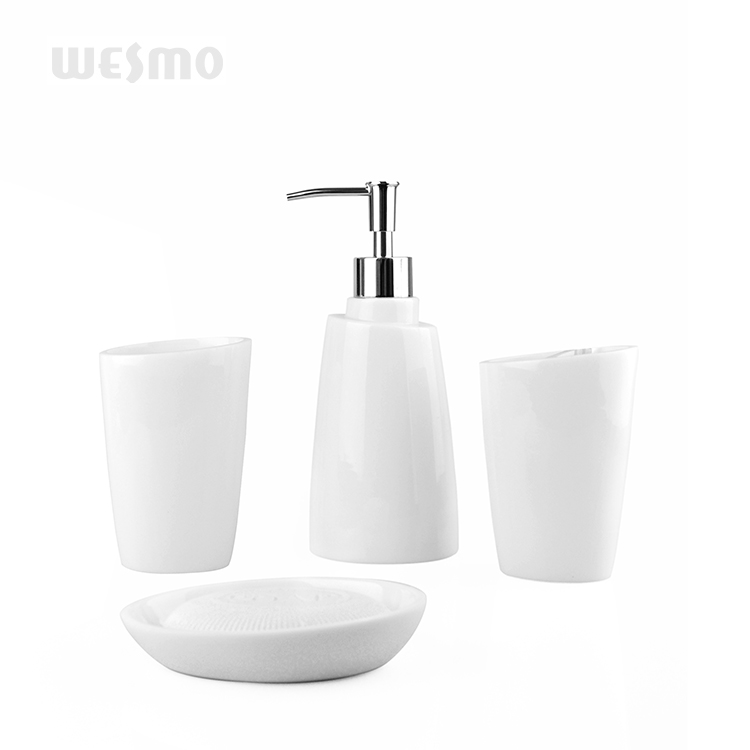 Hot selling simple tilted 4 piece polyresin bathroom accessories set sanitary ware